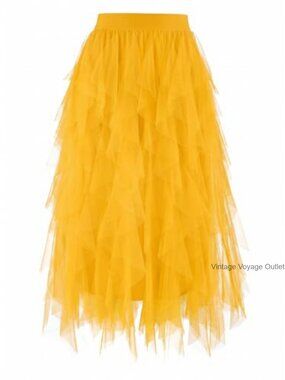 KASBAH Women Tulle Tutu Skirt Puffy Layered A-Line Fairy Ruffle Mesh